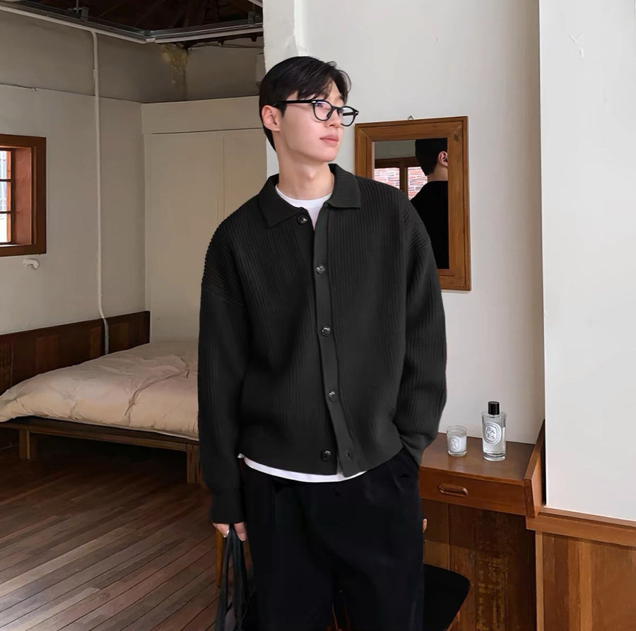 Sableau Ribbed Cardigan Shirt in Black