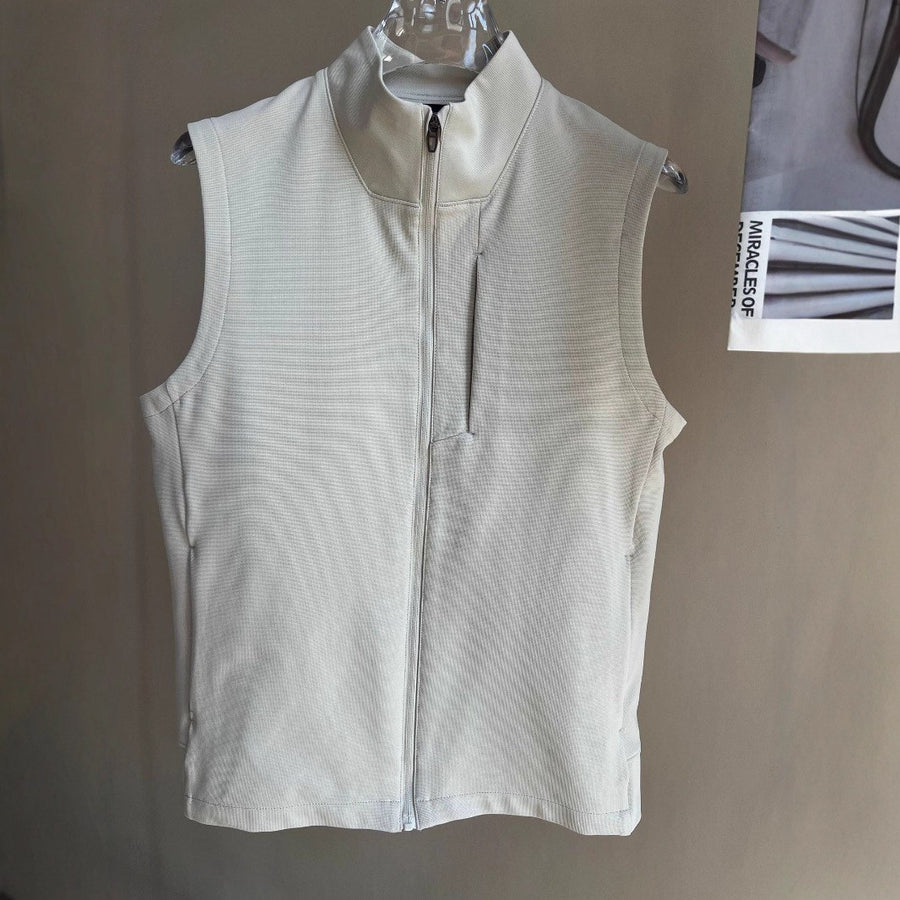 Sableau Stand-Collar Zip Gilet in Stone