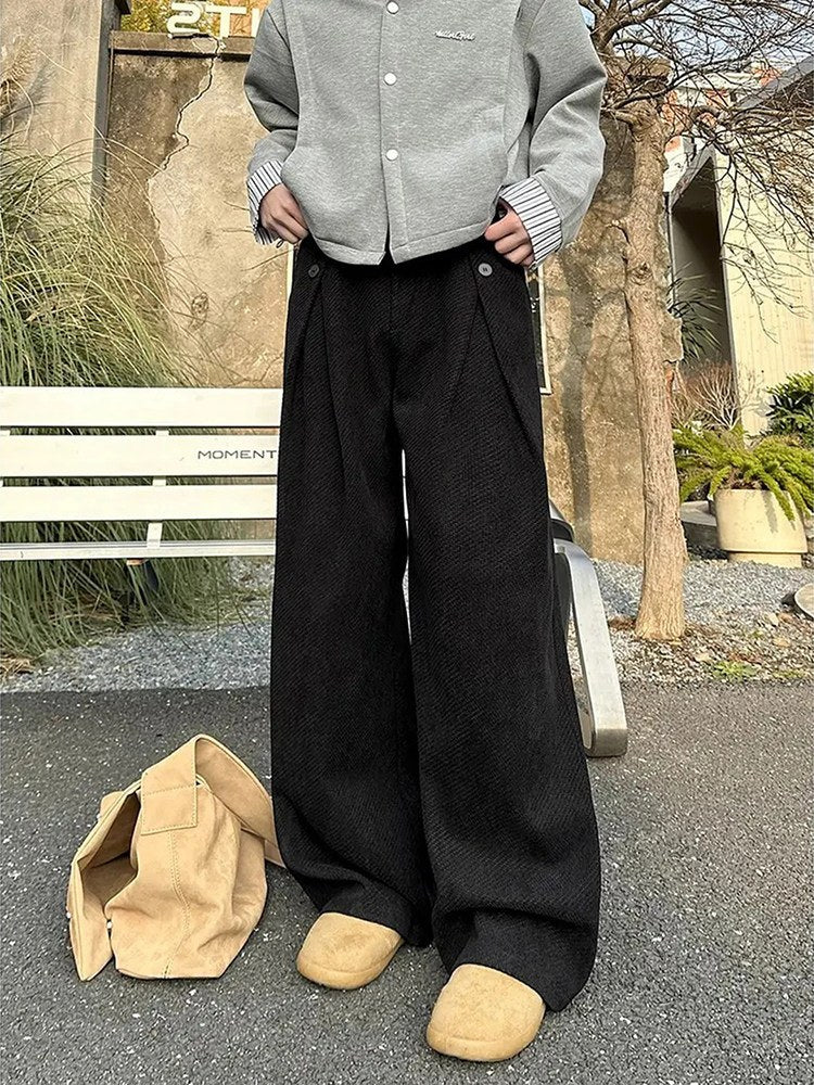 Sableau Pleated Wool-Look Trousers in Black
