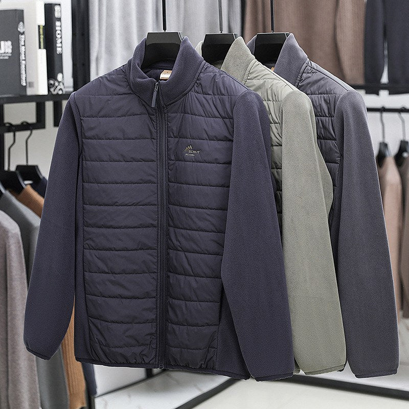 Sableau Knit-Sleeve Quilted Jacket in Grey