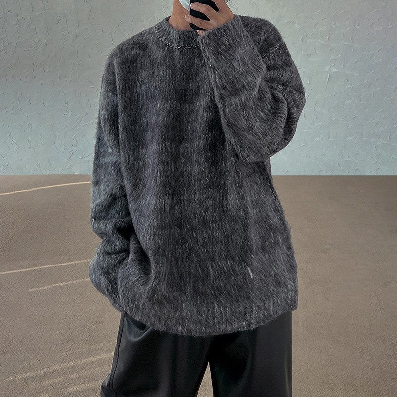 Sableau Mohair-Look Oversized Crew in Grey
