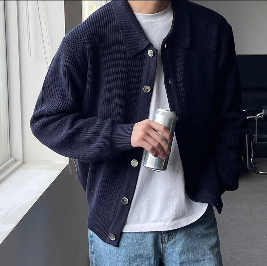 Sableau Ribbed Cardigan Shirt in Navy