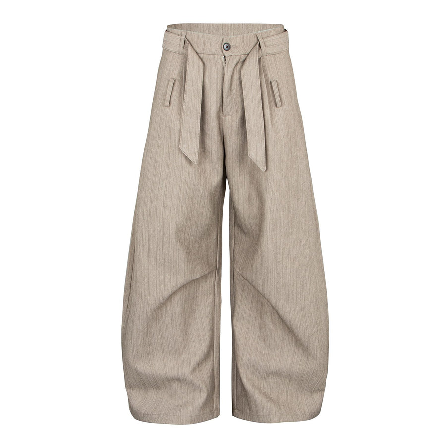 Sableau Pinstripe Barrel Trousers in Khaki