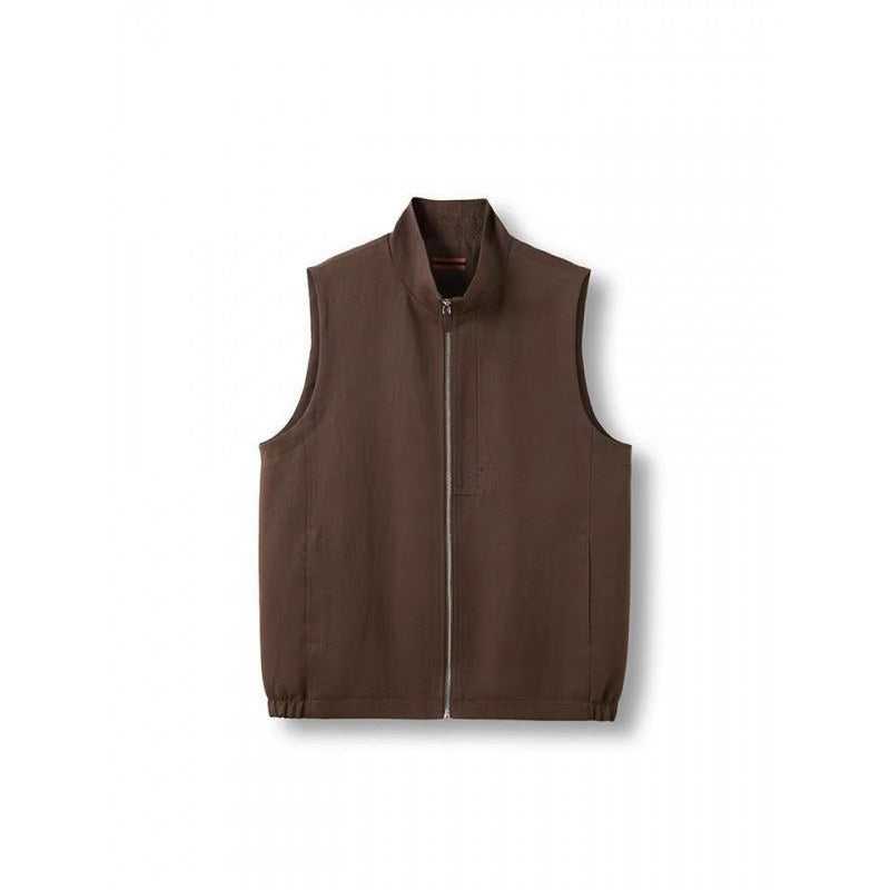 Sableau Linen-Blend Zip Gilet in Brown