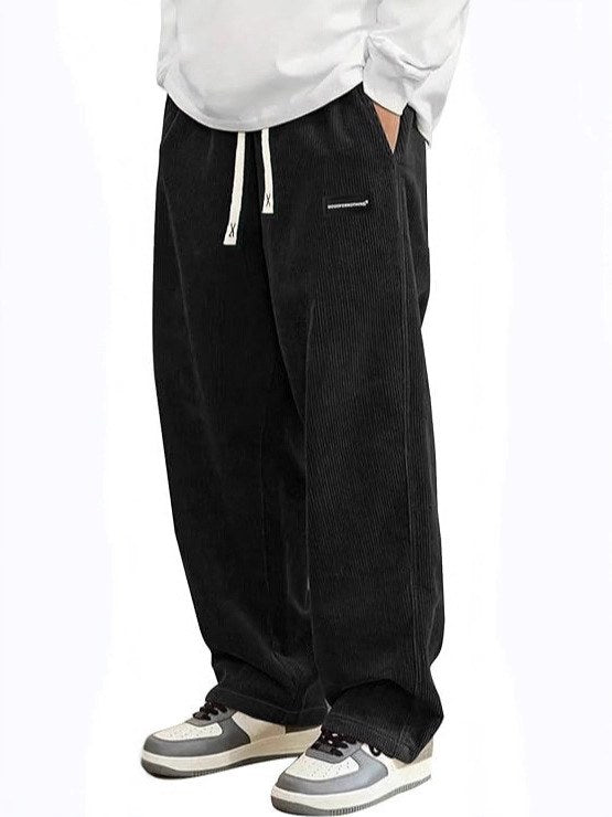 Sableau Corduroy Drawstring Trousers in Black