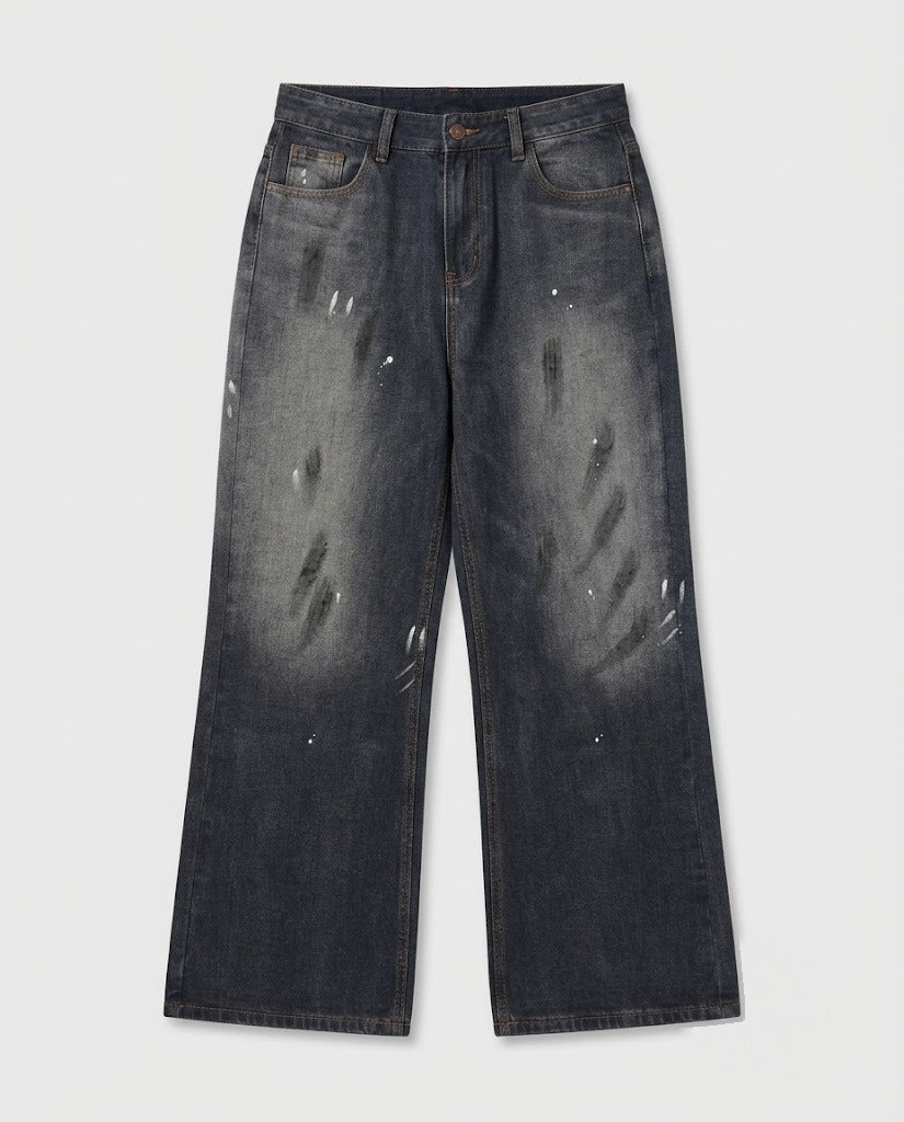 Charcoal faded straight-leg jeans — flat lay