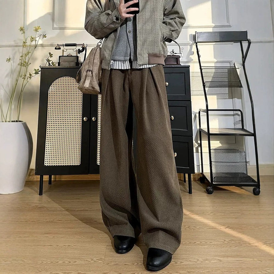 Sableau Pleated Wool-Look Trousers in Brown