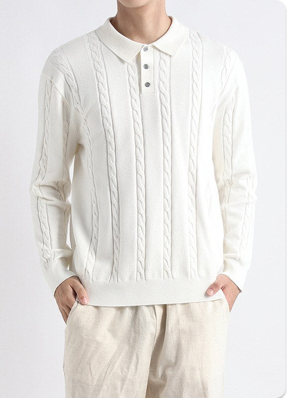 Sableau Cable Polo Sweater in Cream