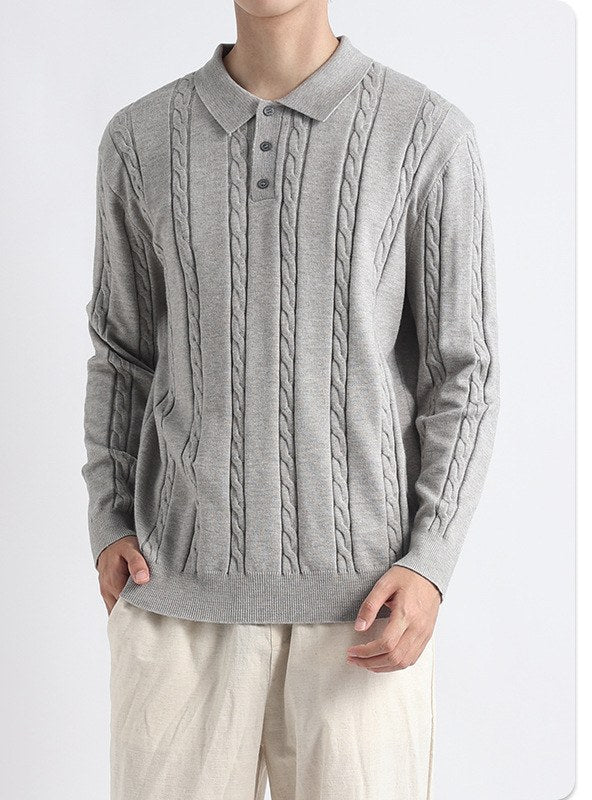 Sableau Cable Polo Sweater in Grey