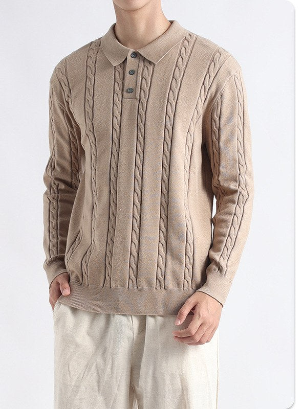 Sableau Cable Polo Sweater in Camel