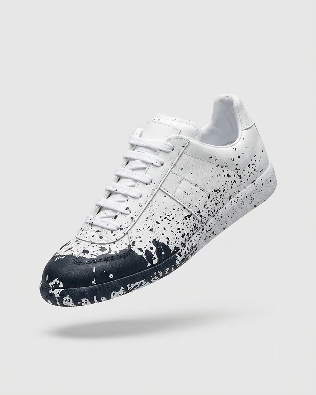 Sableau Gats Sneakers Paint Splatter in Dipped White — dip-dyed toe leather low-top
