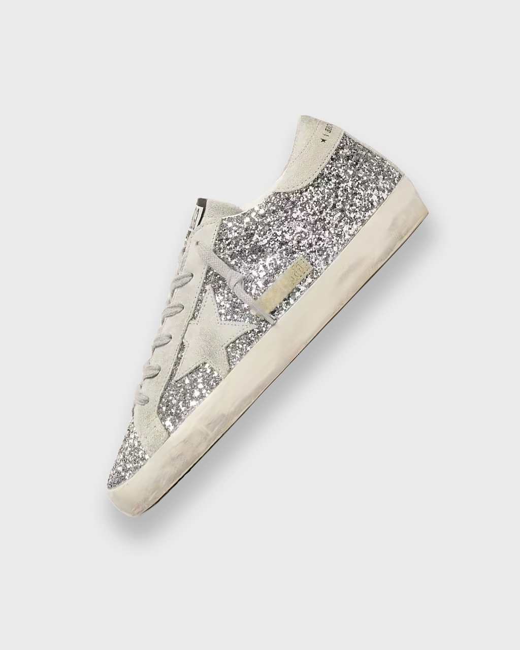 Sableau Glitter Star Sneakers in Full Glitter — all-over silver glitter, suede star
