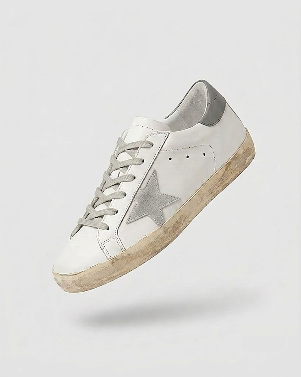 Sableau Star Sneakers in Grey — white leather, grey heel tab, grey suede star
