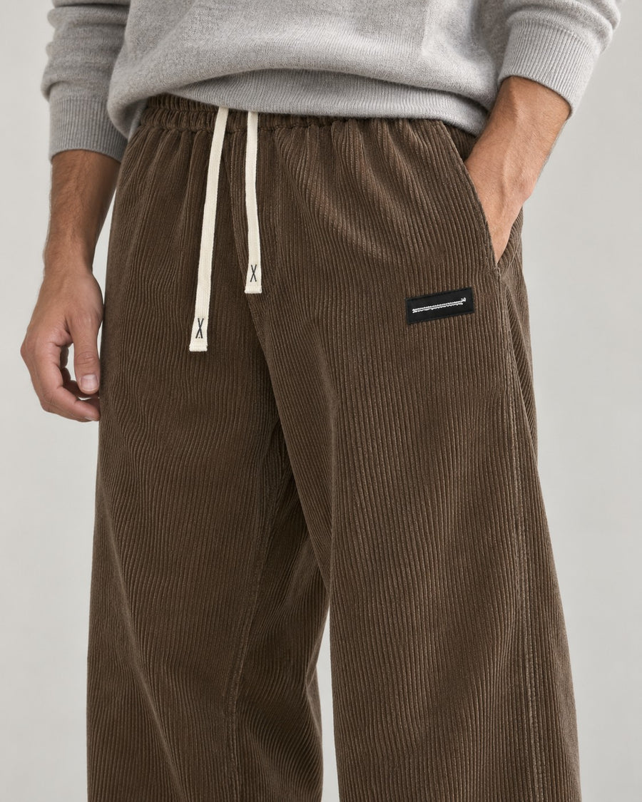 Sableau Corduroy Drawstring Trousers in Brown