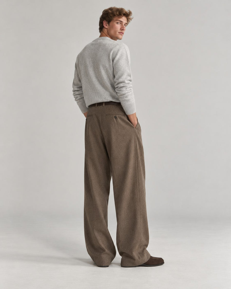 Sableau Pleated Wool-Look Trousers in Brown
