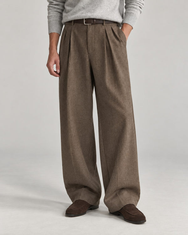 Sableau Pleated Wool-Look Trousers in Brown
