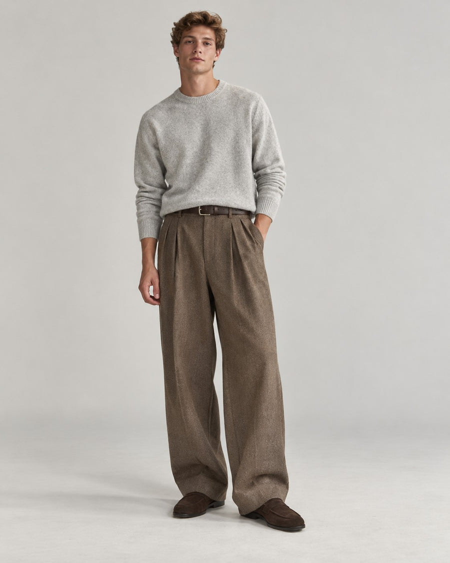 Sableau Pleated Wool-Look Trousers in Brown