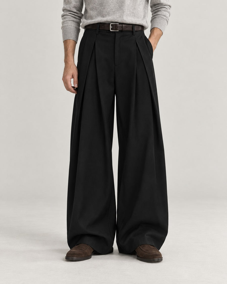 Sableau Wide Pleated Trousers in Black