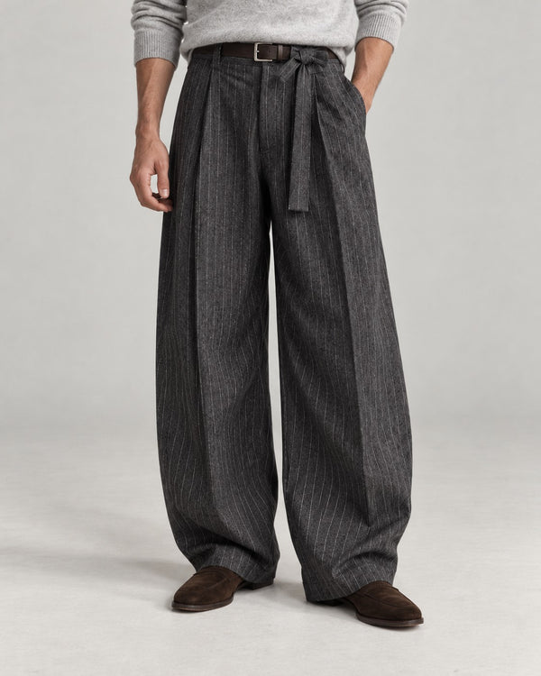 Sableau Pinstripe Barrel Trousers in Grey