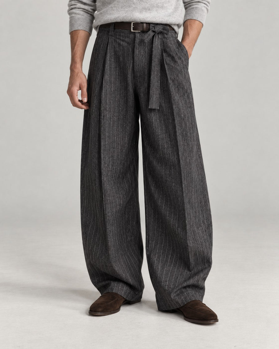 Sableau Pinstripe Barrel Trousers in Grey