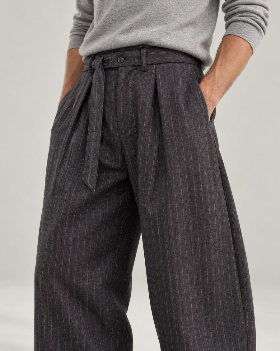 Sableau Pinstripe Barrel Trousers in Grey