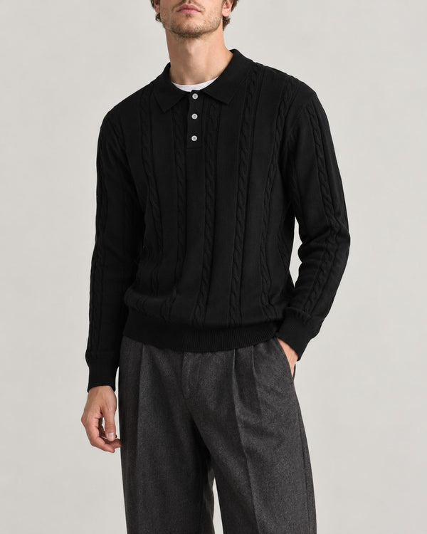 Sableau Cable Polo Sweater in Black