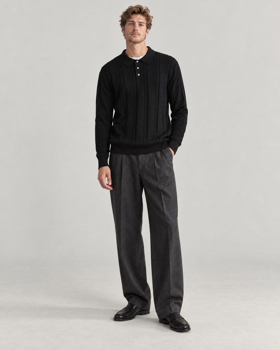 Sableau Cable Polo Sweater in Black