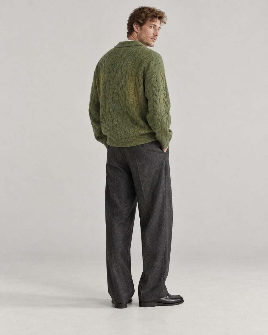 Sableau Washed Cable Knit Polo in Green