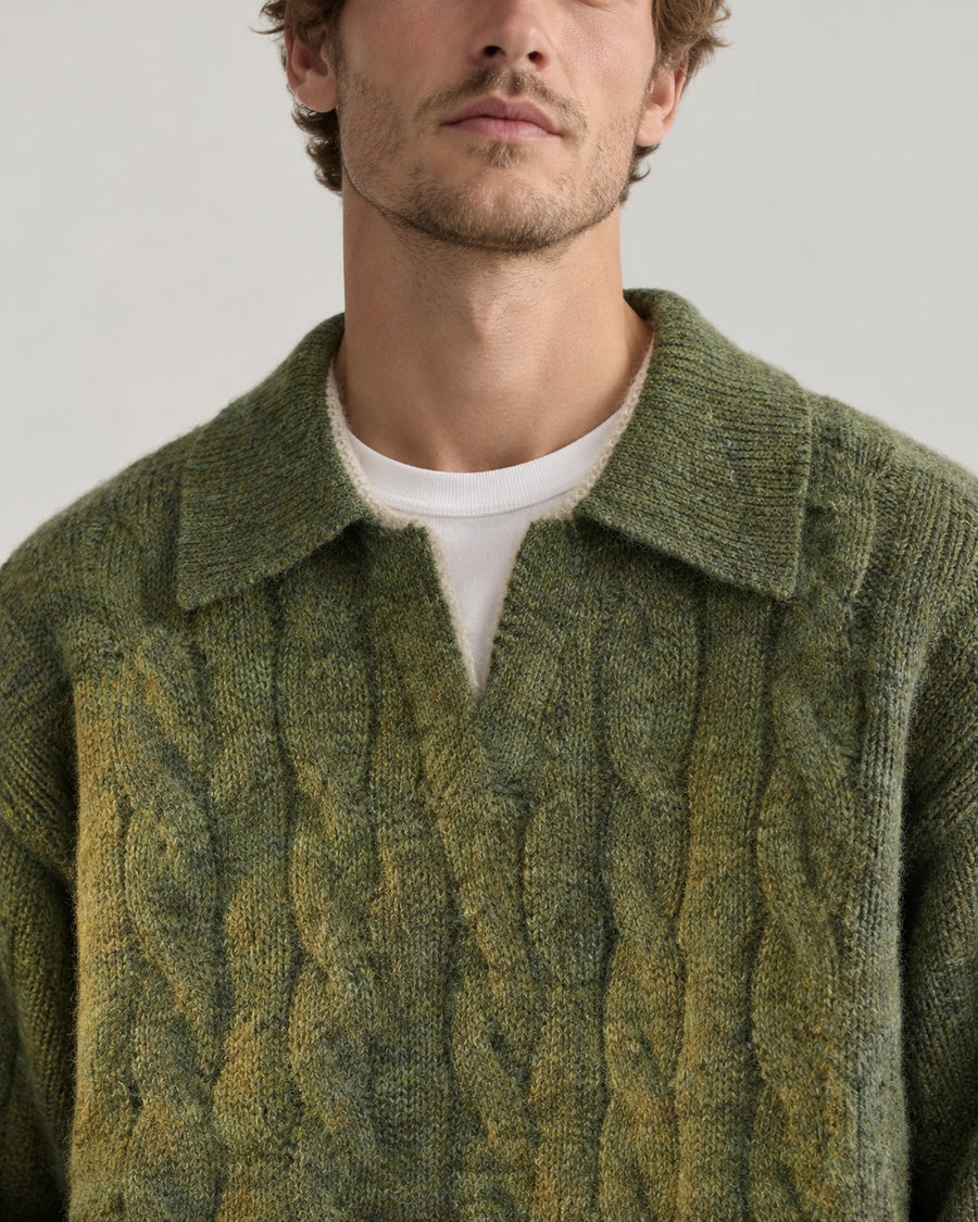Sableau Washed Cable Knit Polo in Green