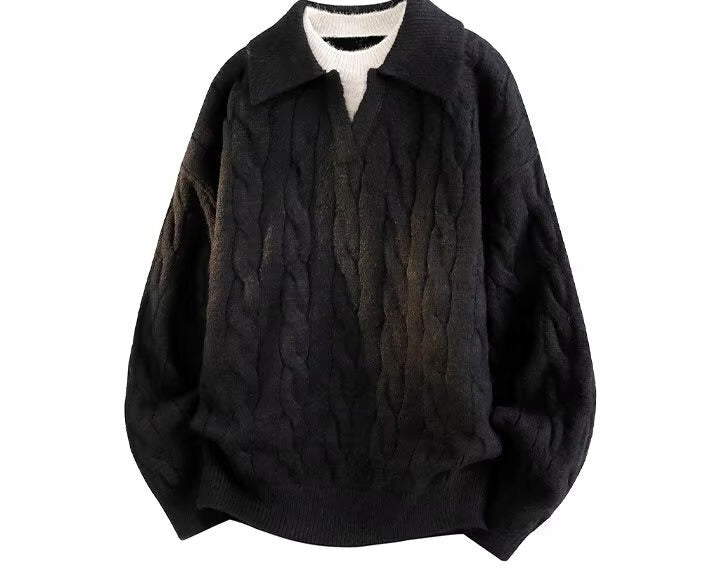 Sableau Washed Cable Knit Polo in Black